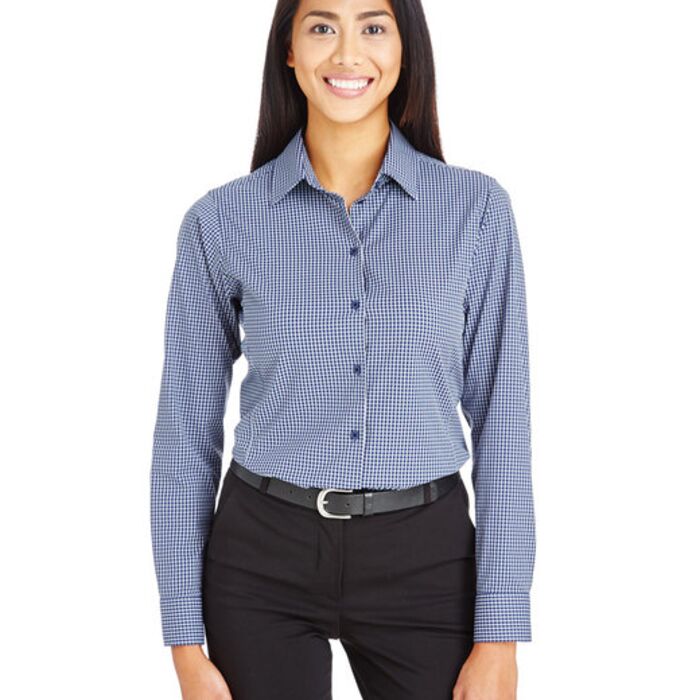 CrownLux Performance® Ladies' Tonal Mini Check Woven Shirt Thumbnail