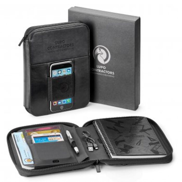 A5 ZIP JOURNAL WITH 5,000 MAH WIRELESS CHARGING POWER BANK INCLUDES UL CERTIFIED BATTERY Thumbnail